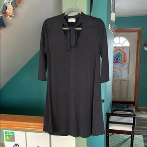 Everly Black Long Sleeve Tie-Neck Dress